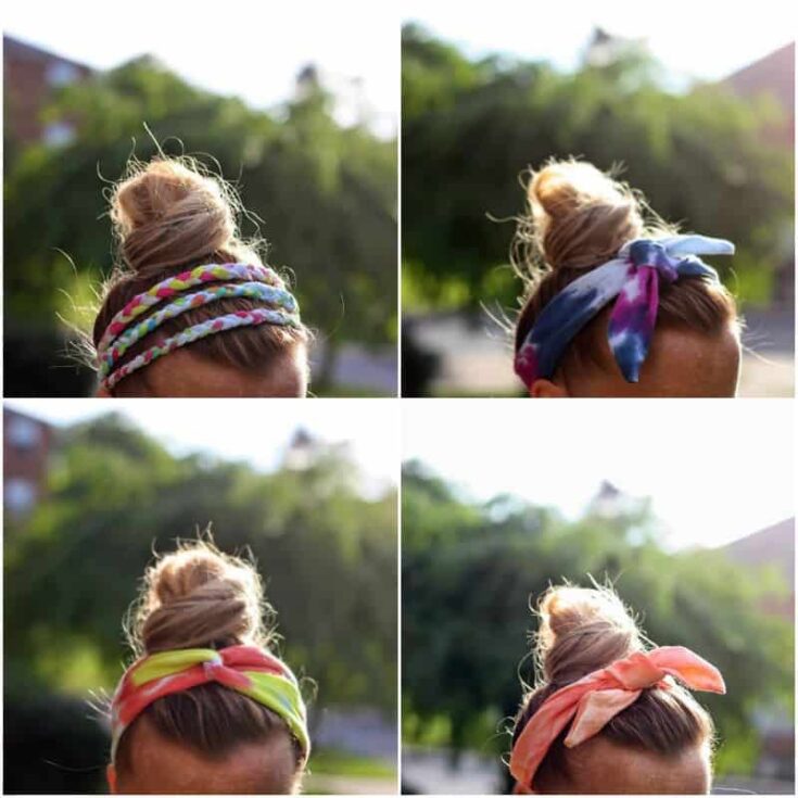 Collage of DIY headbands made with tie dye