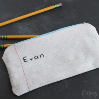 Make a pouch that looks like notebook paper - then embroider a name on the front!