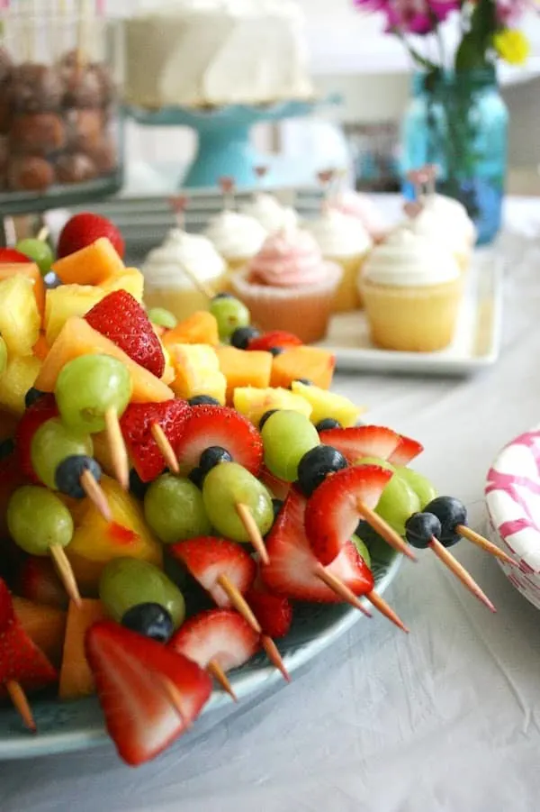 Fruit skewers on the food and dessert table