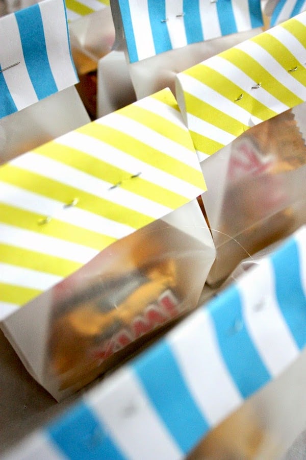 Candy favor bags with striped toppers