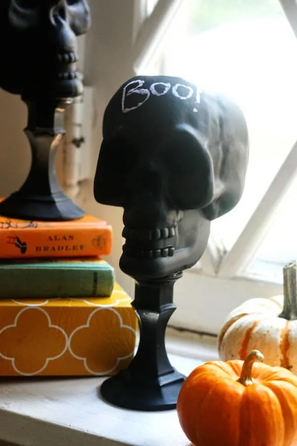 DIY upcycled dollar store skulls - chalkboard!