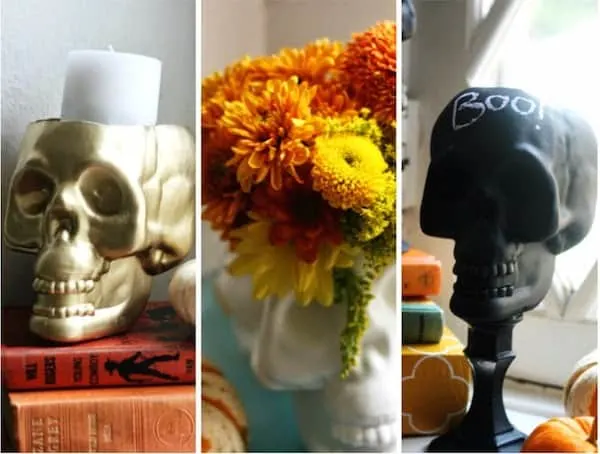 DIY upcycled dollar store skulls - so many options for Halloween decorating