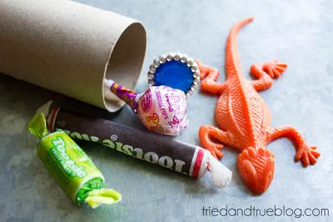 Candy from inside a toilet paper tube pinata