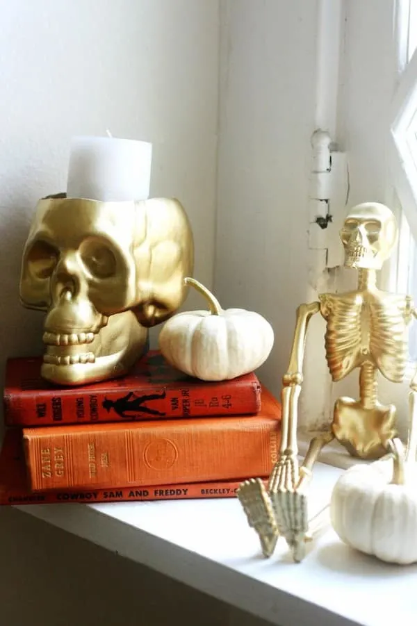 Upcycle a skull from the dollar store into a candleholder!