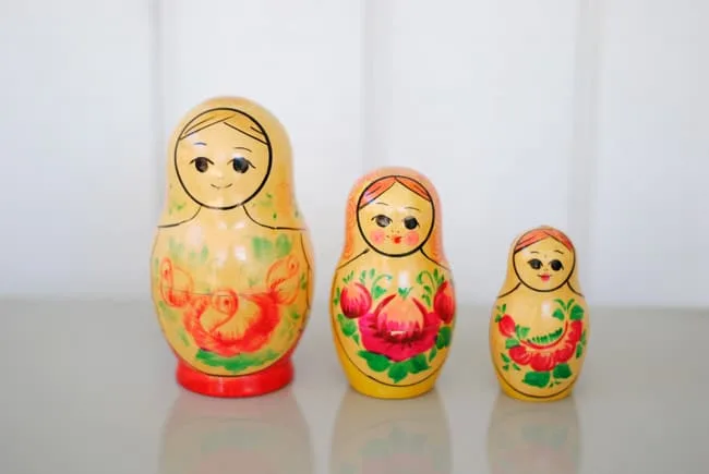 Set of three old matryoshka dolls