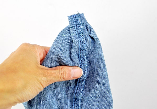 End of the sewn jeans leg