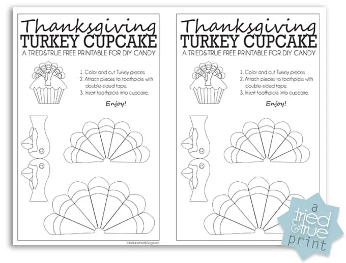 Thanksgiving Turkey Cupcake Free Printable - Coloring Page