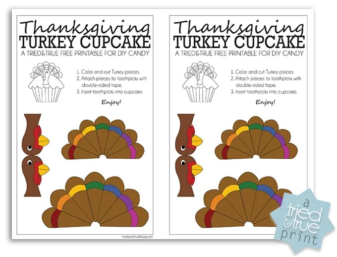 Thanksgiving Turkey Cupcake Free Printable - Color