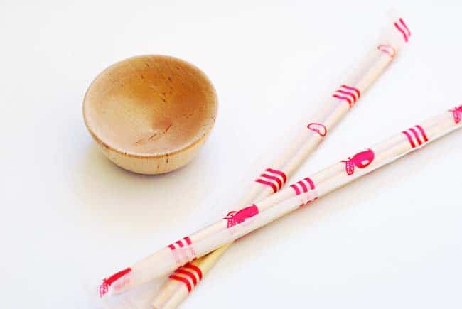 Small wooden bowl and chopsticks
