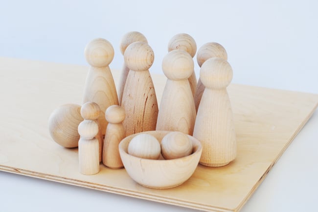 Wooden peg people and balls
