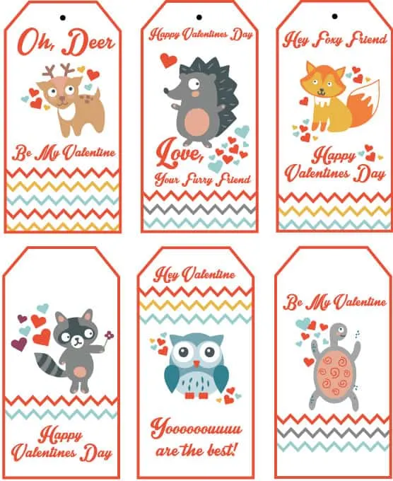 Woodland Animals Printable Valentines for Students - Fox, Rabbit