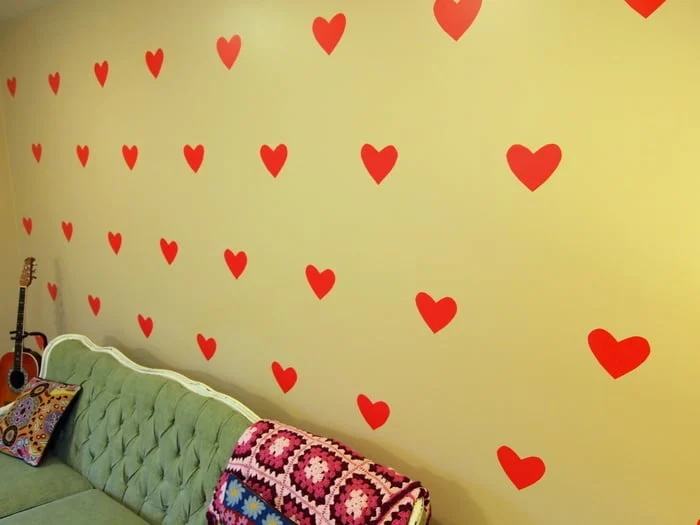 Temporary wall decals shaped like hearts
