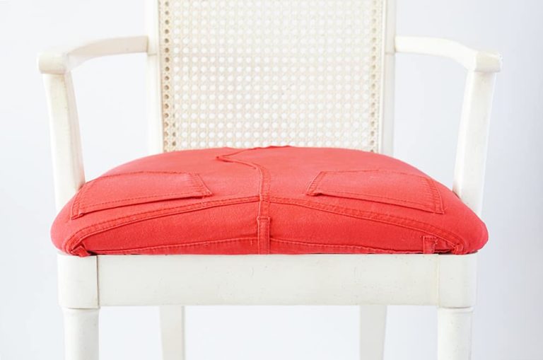 Secondhand chair reupholstered with denim