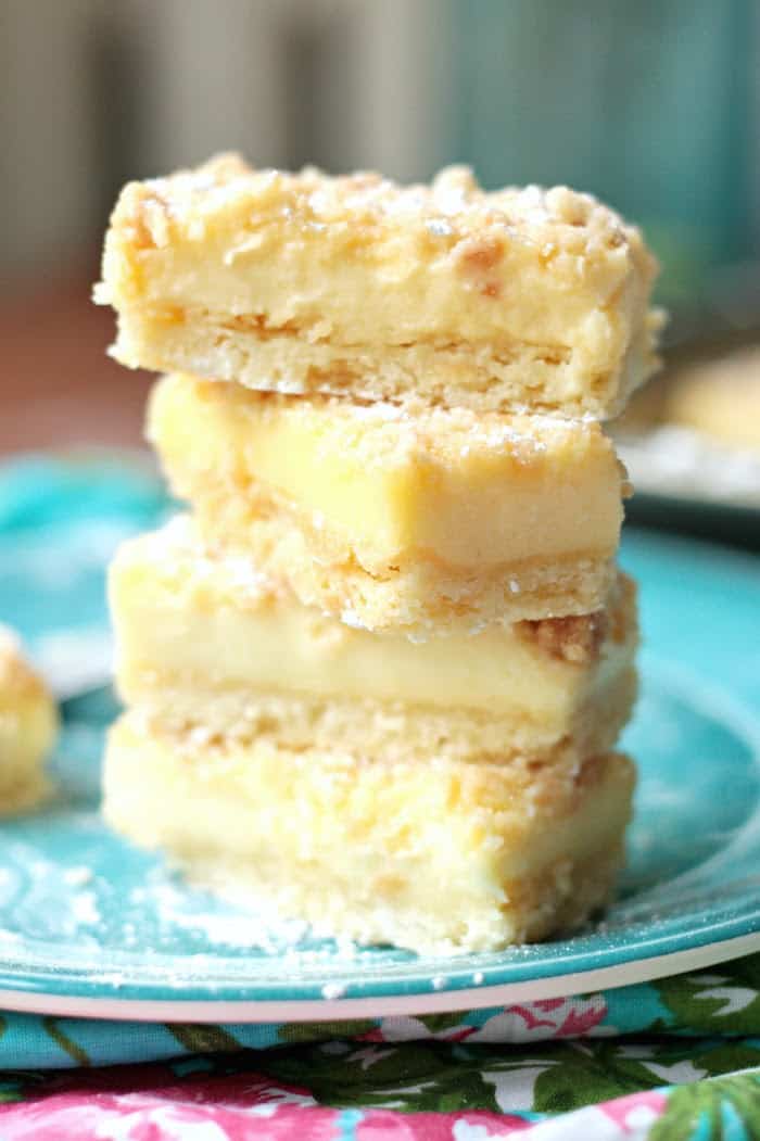 Stacked lemon squares with cookie topping