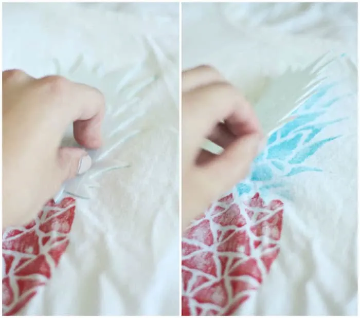 DIY t-shirt stamp - press the stamp to the shirt