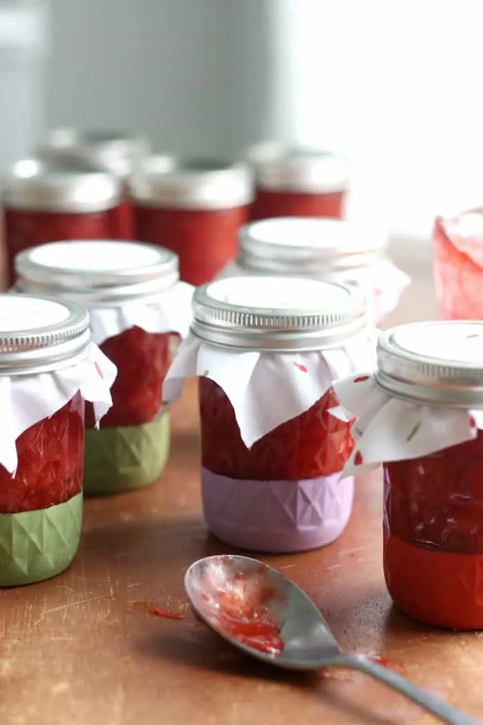 I love to gift my strawberry freezer jam recipe because I make so much and because I think anything in a mason jar is instantly adorable and gift-worthy!