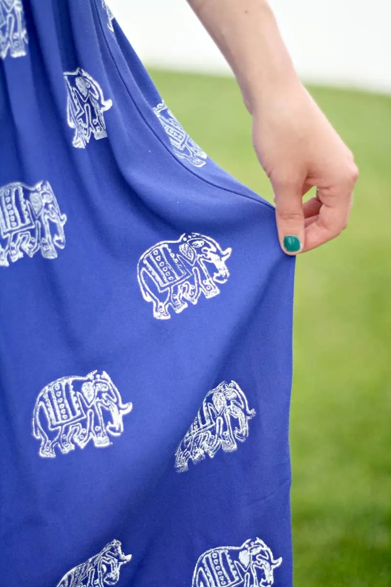 Blue skirt with elephant fabric stamping