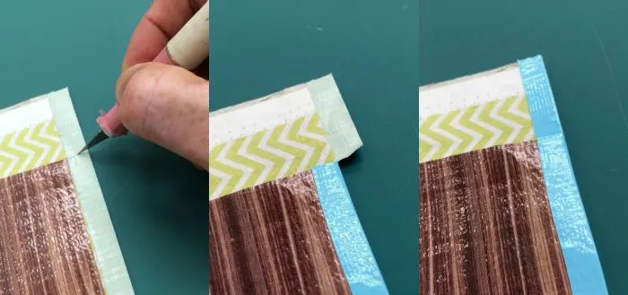 Cutting and folding Duck Tape on the top flap of the iPad case