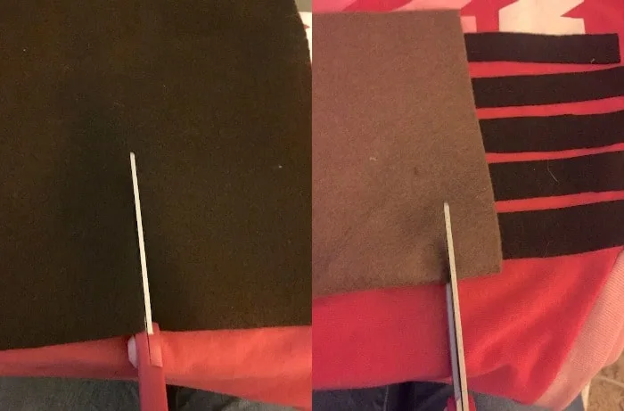 Cutting brown felt strips using scissors