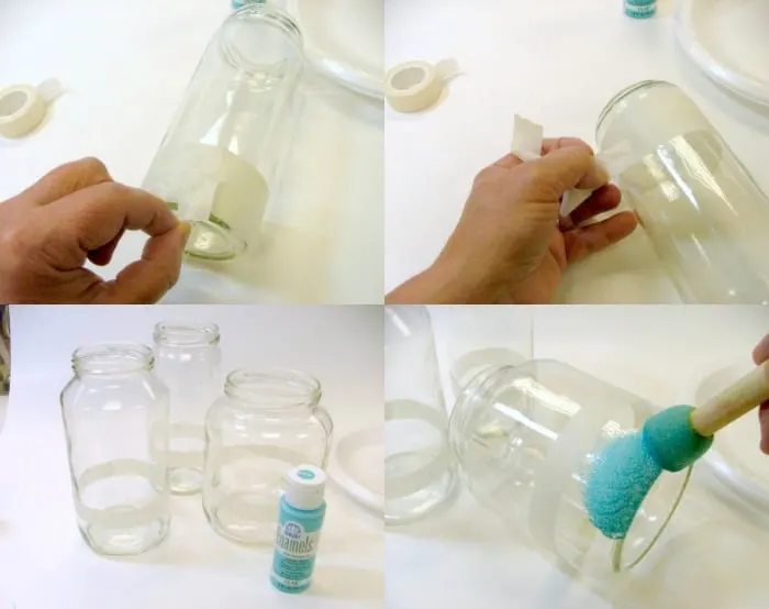 Taping off and painting glass jars with enamel paint