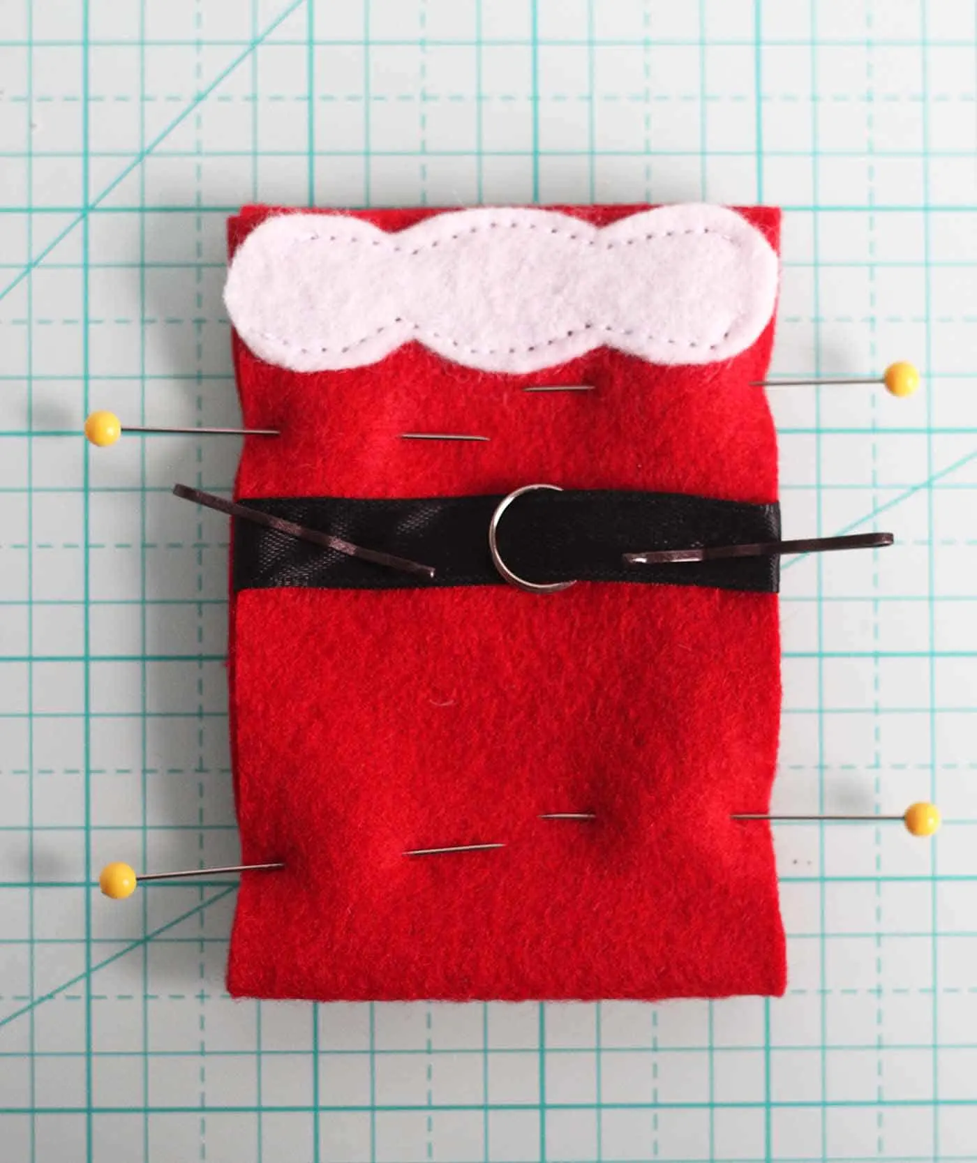 Santa gift card holder pinned together for sewing