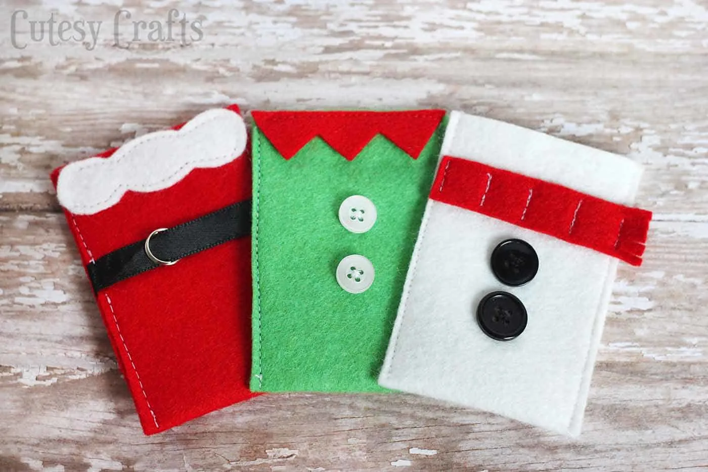Santa, elf, and snowman gift card holders for Christmas