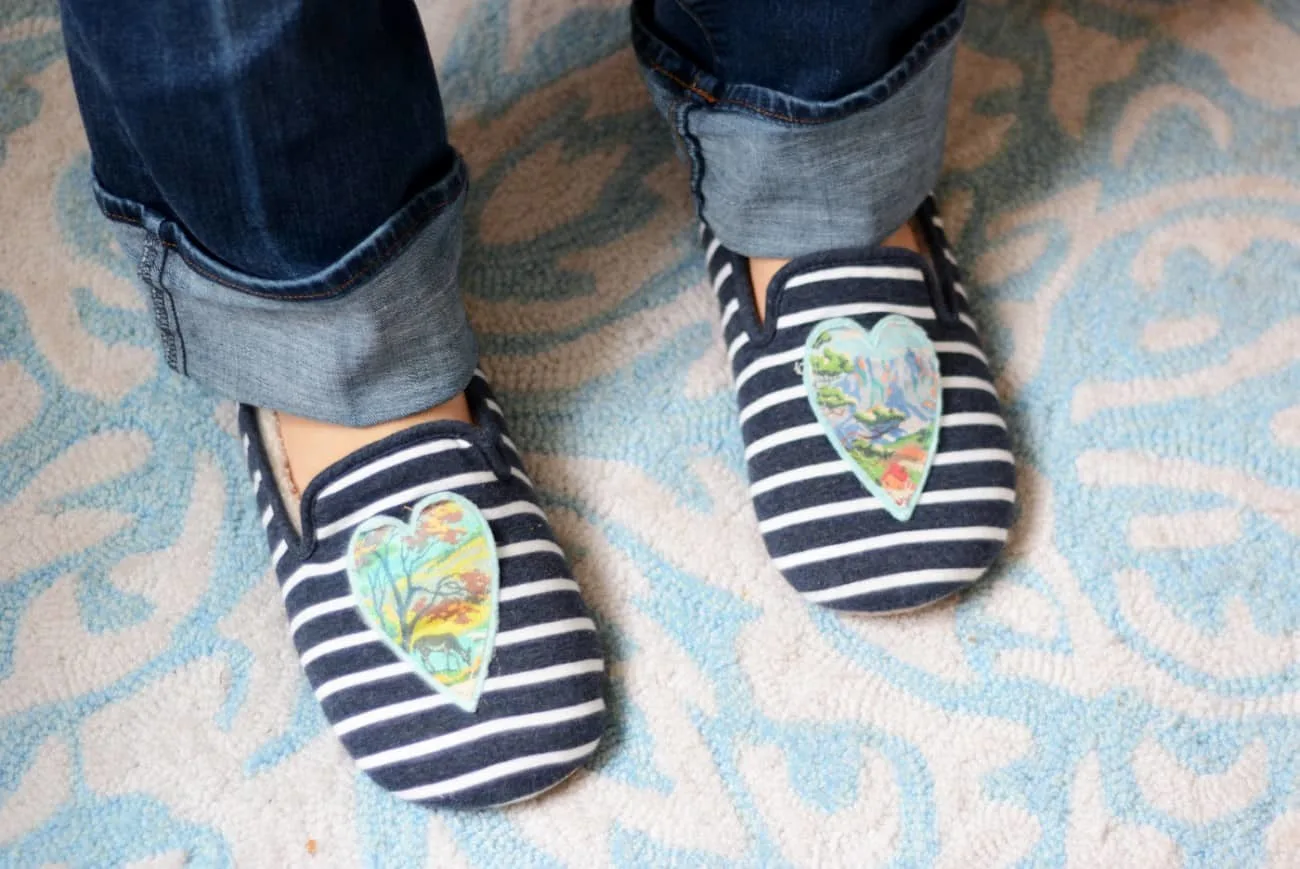Custom slippers with a heart applique