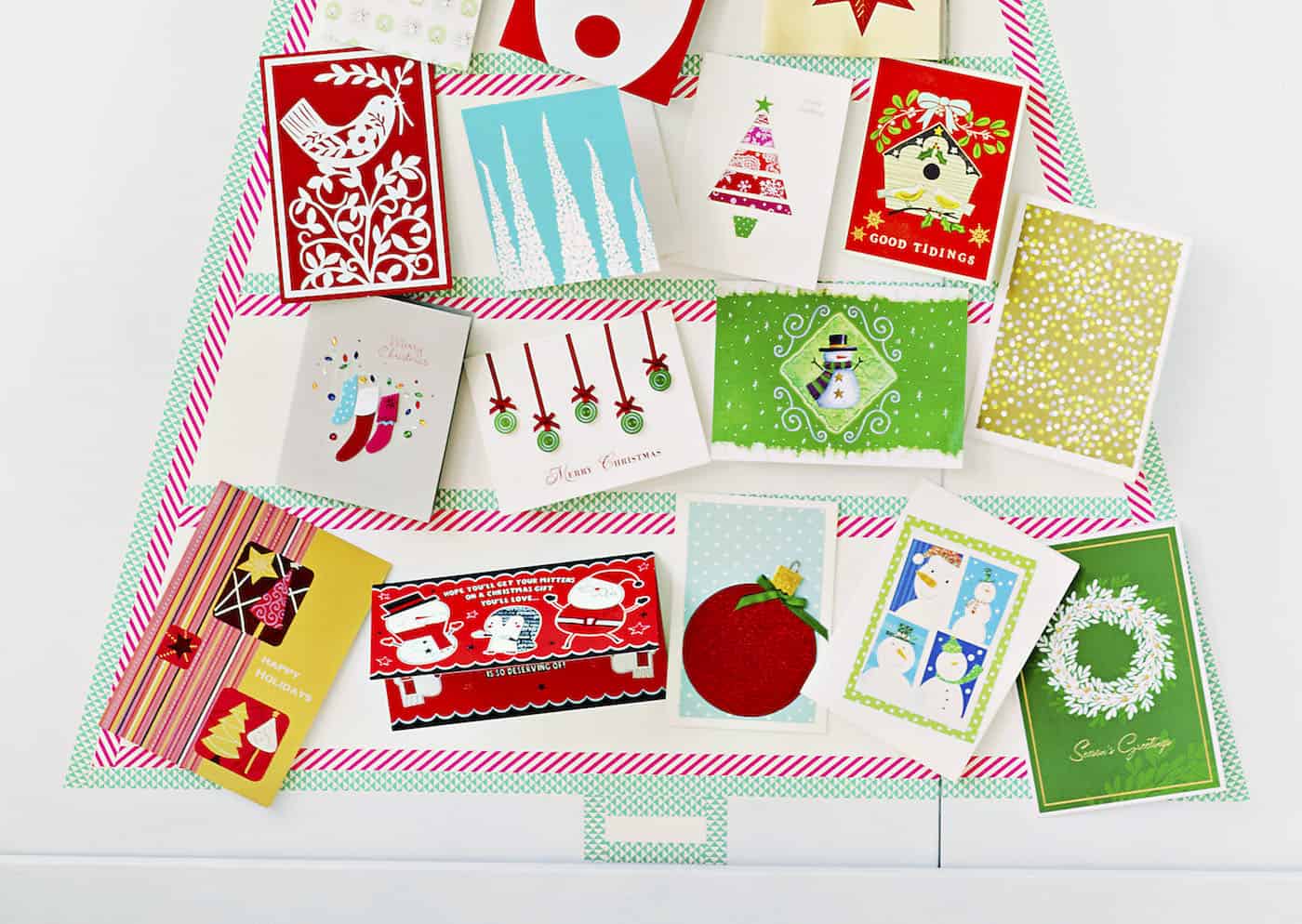 Washi Tape Christmas Tree Wall Card Display - MomAdvice