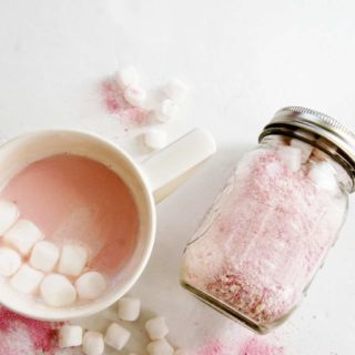 Pink hot chocolate in a jar
