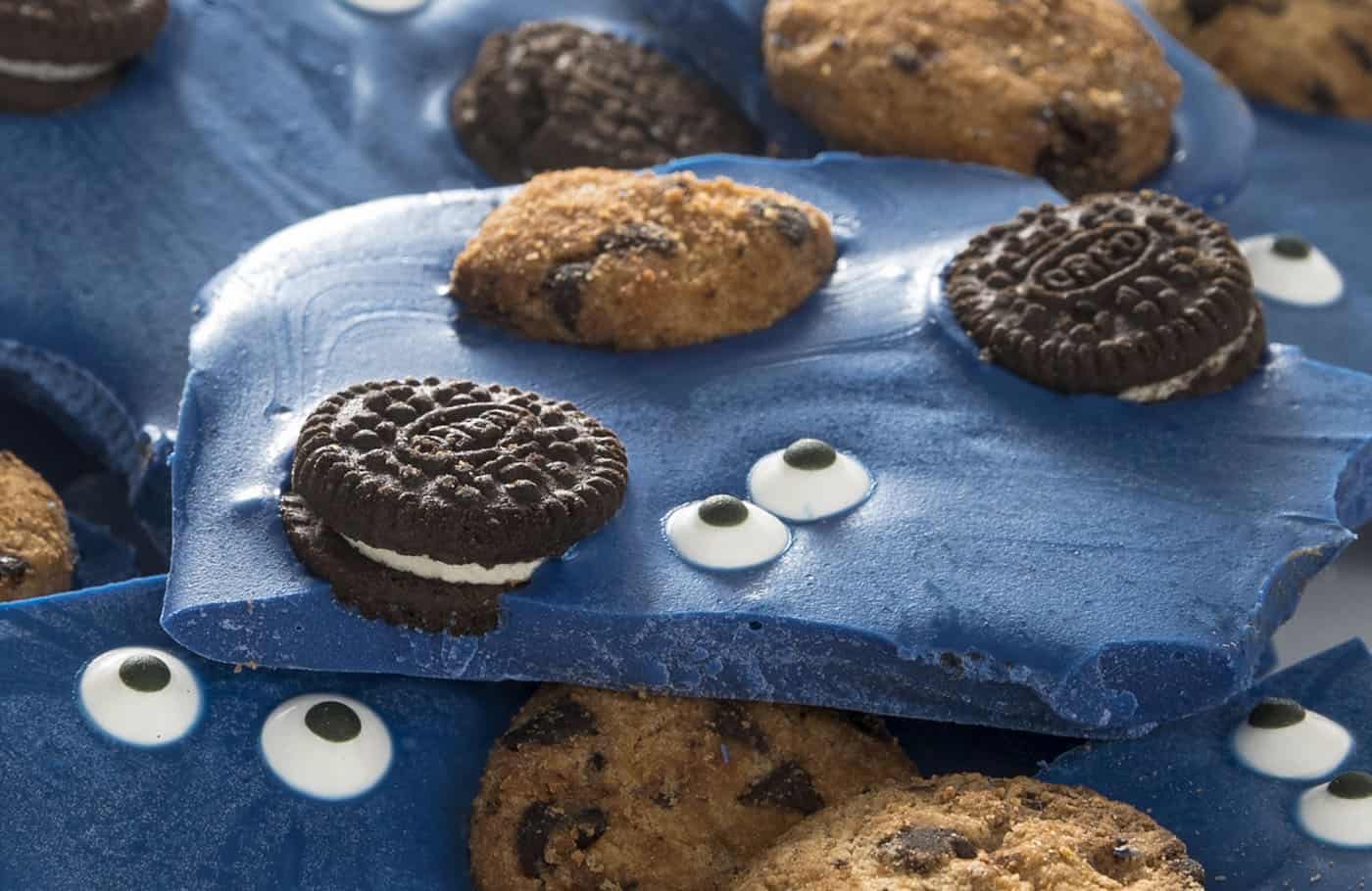 Cookie monster bark pieces in a pile