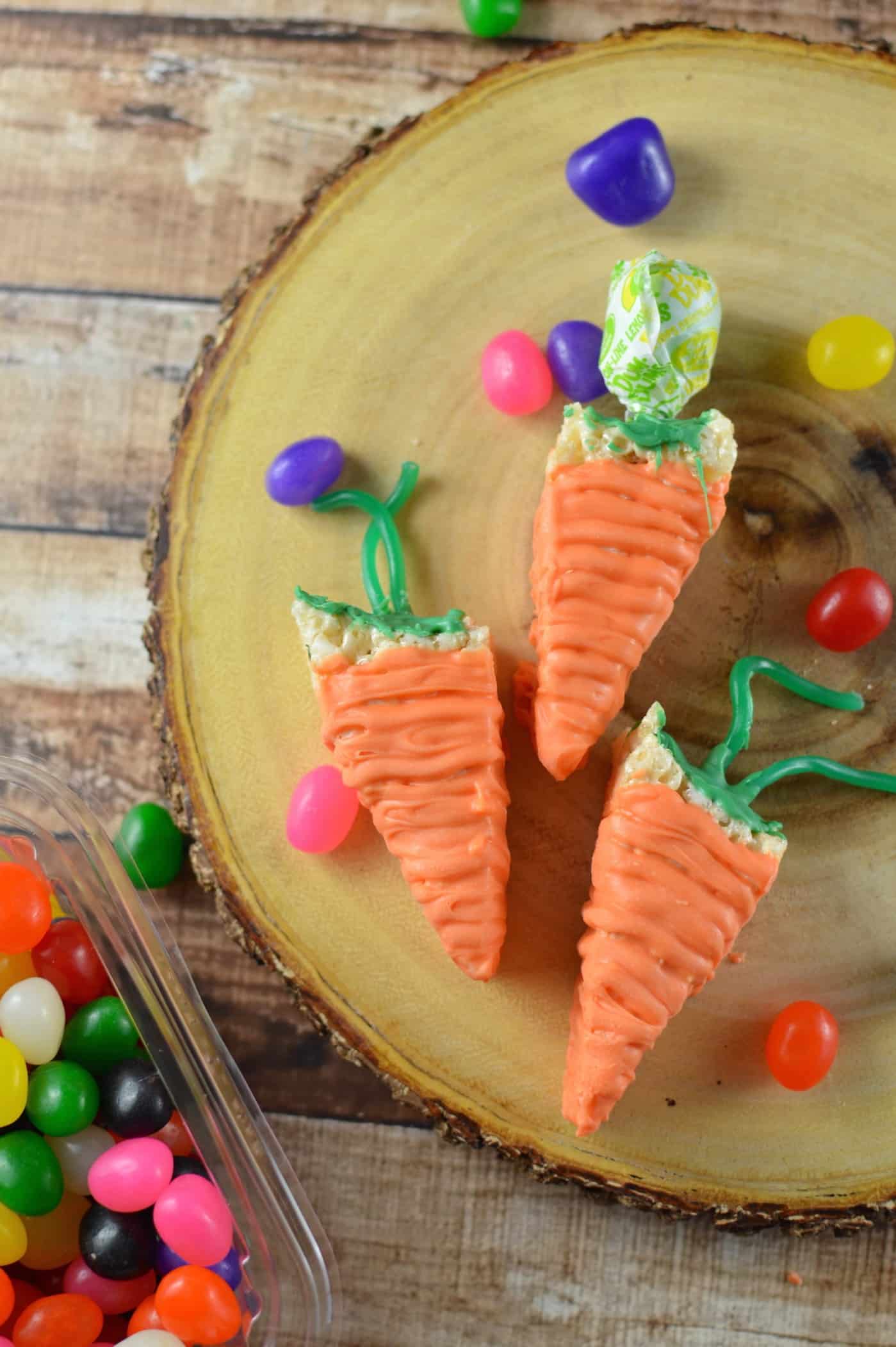 rice crispy easter treats shaped like carrots