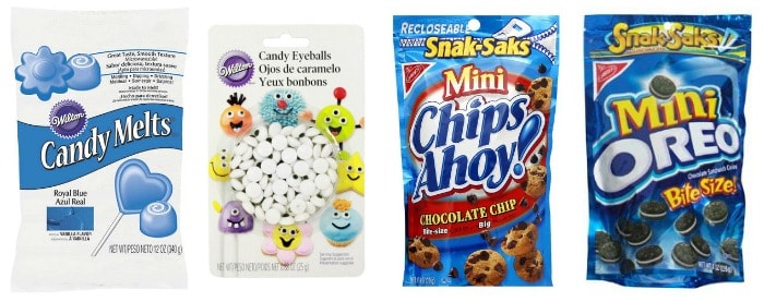 Candy melts, candy eyeballs, Mini Chips Ahoy chocolate chip cookies, Mini Oreo cookies