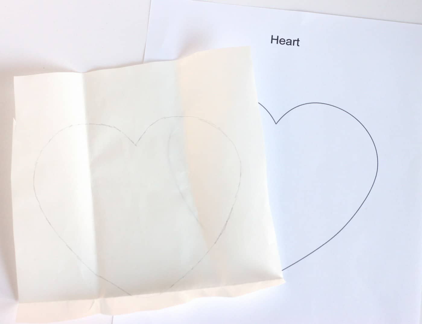 Heart design traced on the paper side of the interfacing