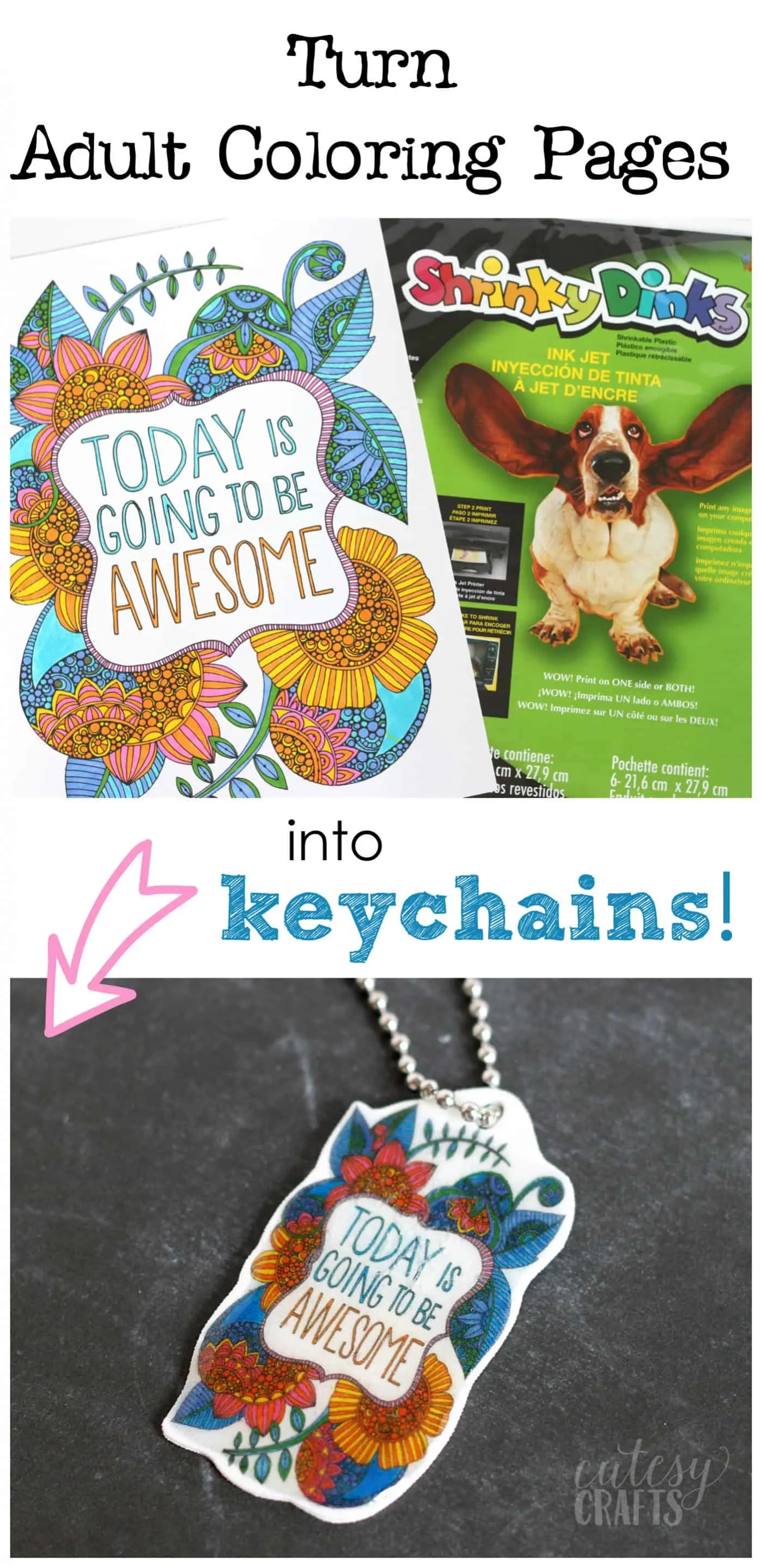 Easy Shrinky Dink Keychain with Coloring Pages - DIY Candy