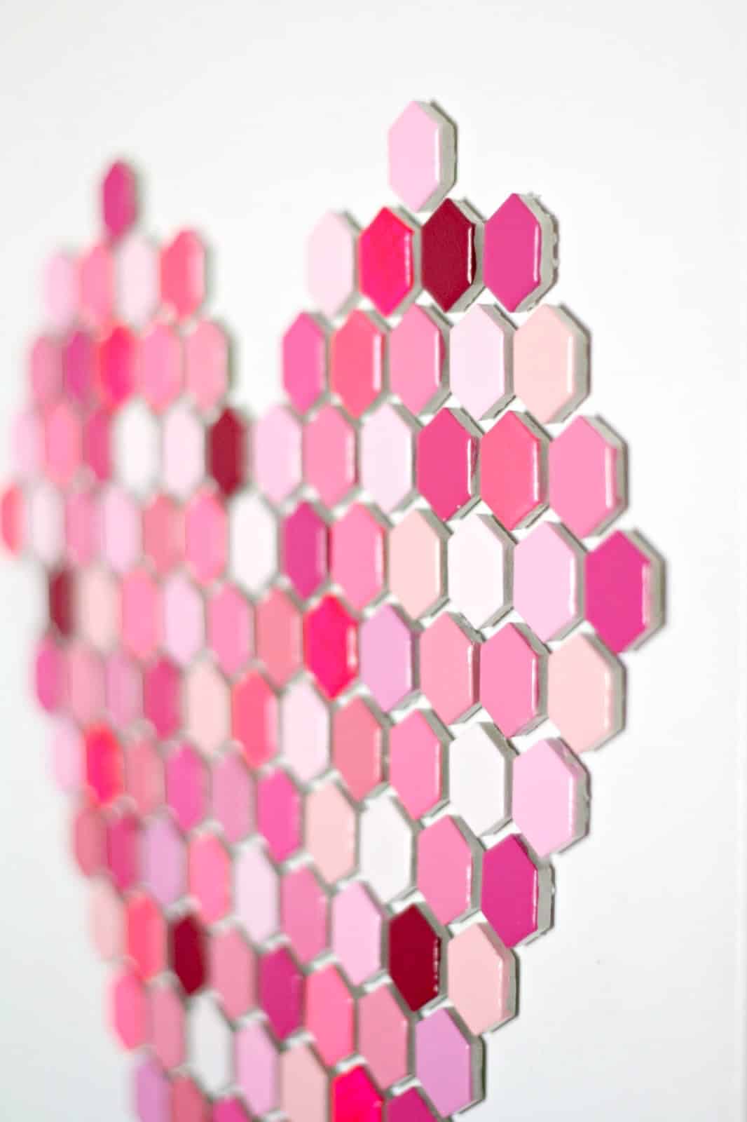 DIY hexagon tile art shaped like a heart