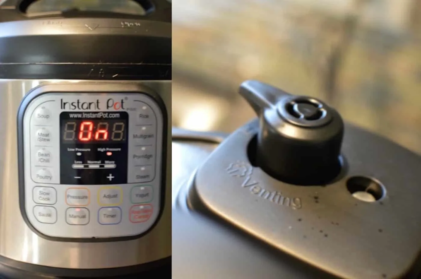 Instant Pot with the top valve closed on the Manual setting