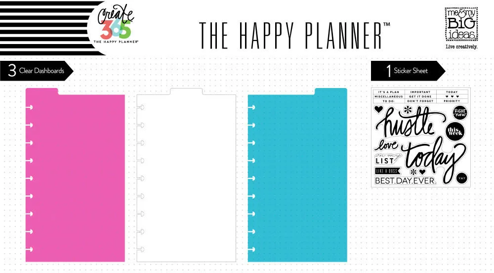The Happy Planner clear dashboards and sticker sheet