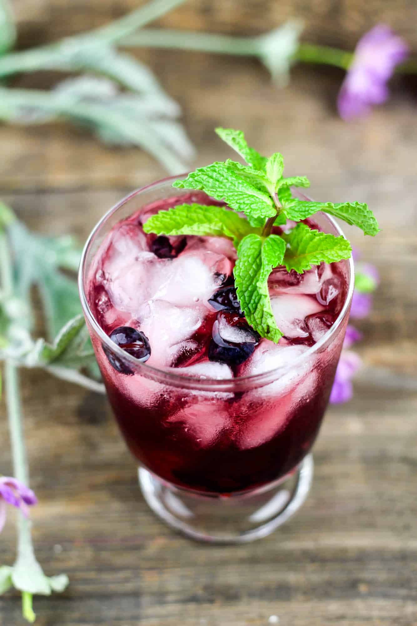 Cherry Vodka Sour with Mint & Blueberry