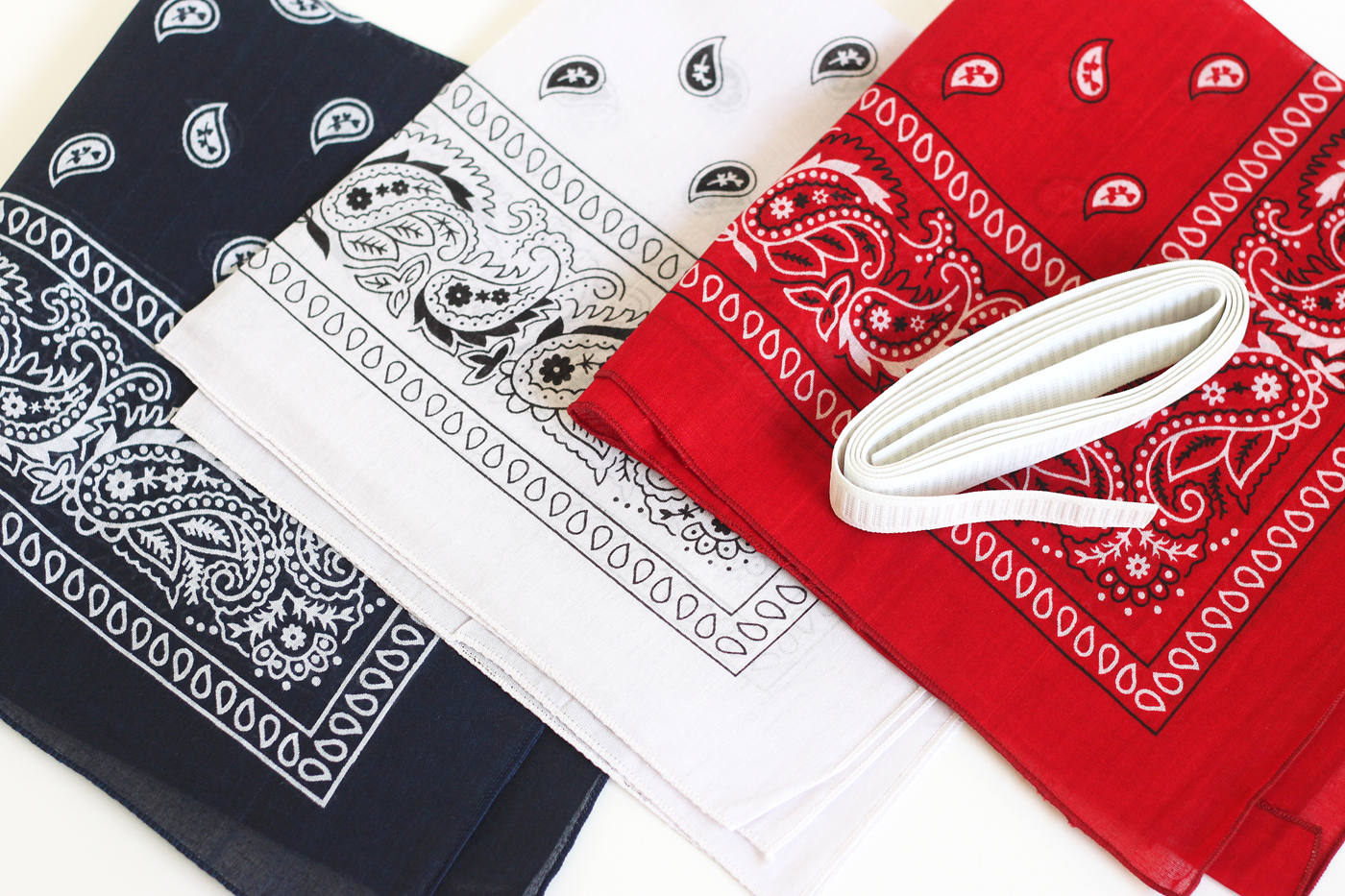Red, white, and blue bandanas with elastic