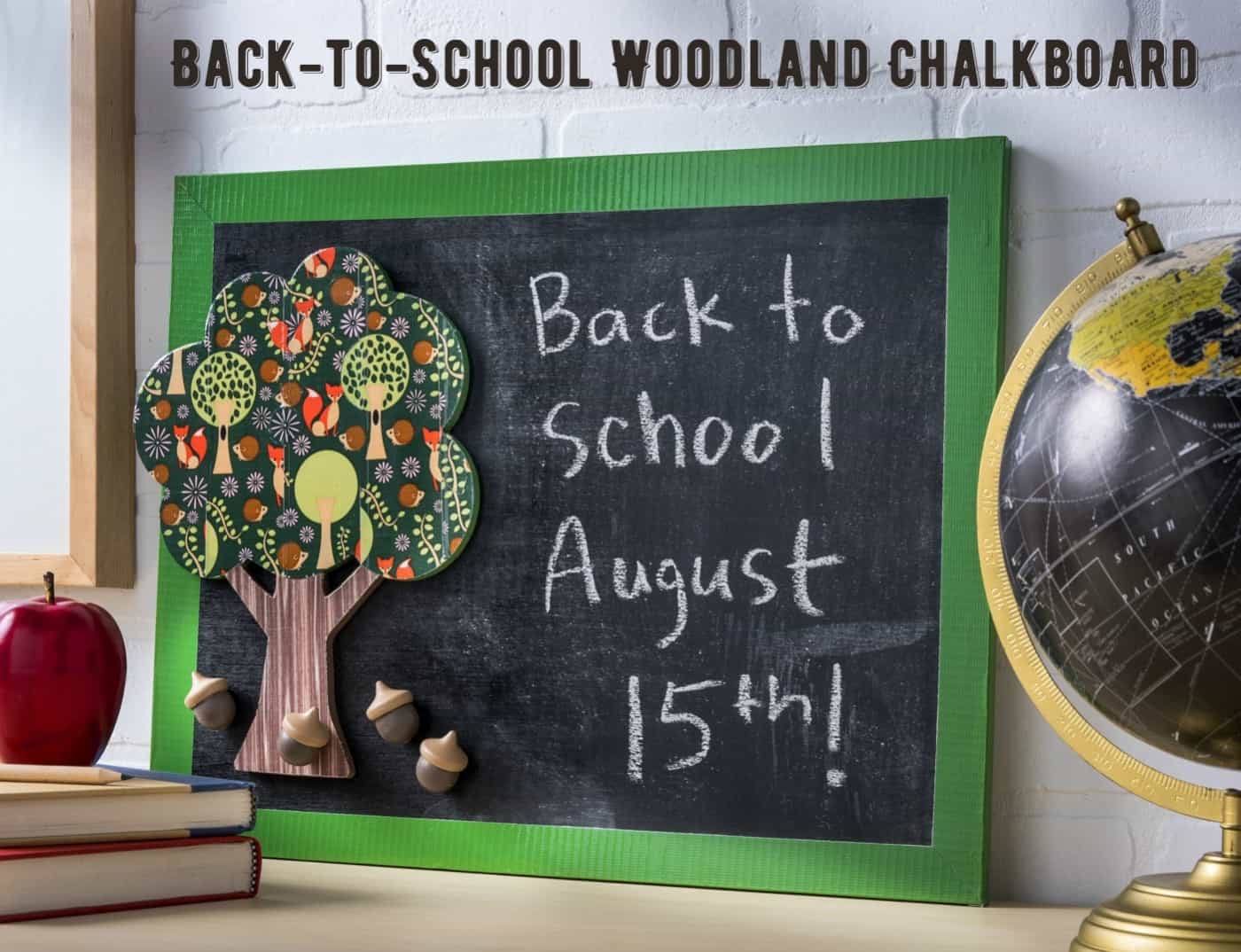 Create a unique woodland themed chalkboard with basic items from the craft store! This is perfect for a kids' room or back to school.
