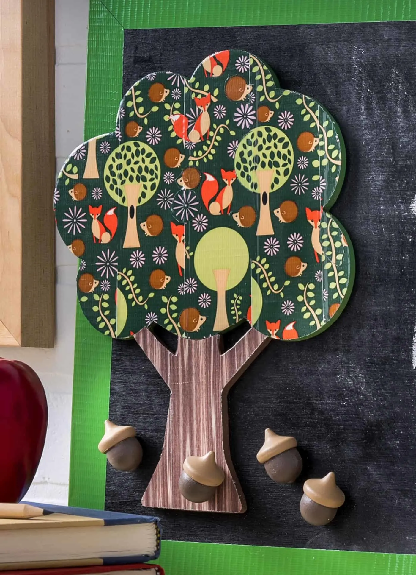Create a unique woodland themed chalkboard with basic items from the craft store! This is perfect for a kids' room or back to school.