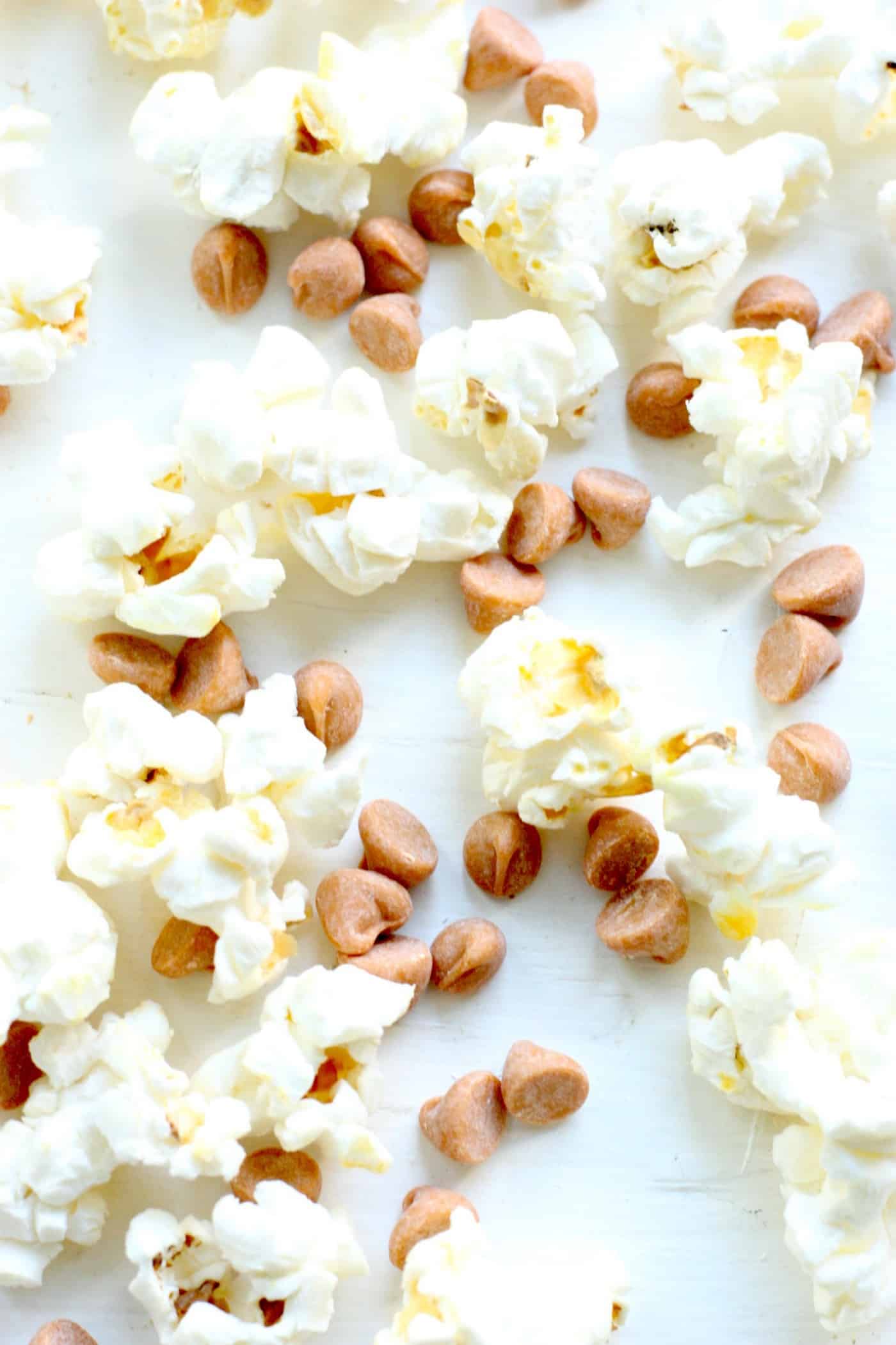 Butterscotch chips and popcorn