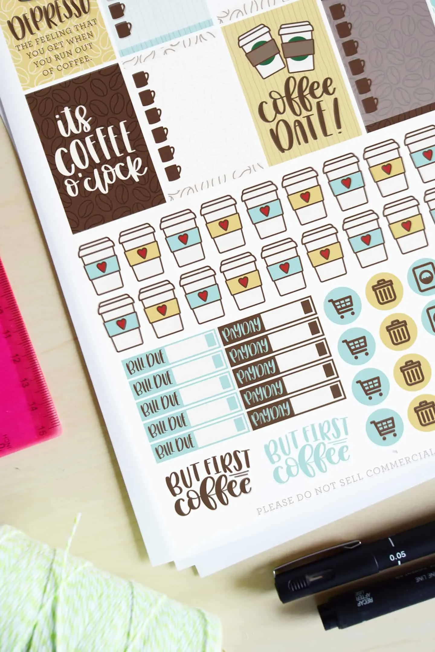 Coffee Stickers Printable, Bullet Journal Printable Stickers