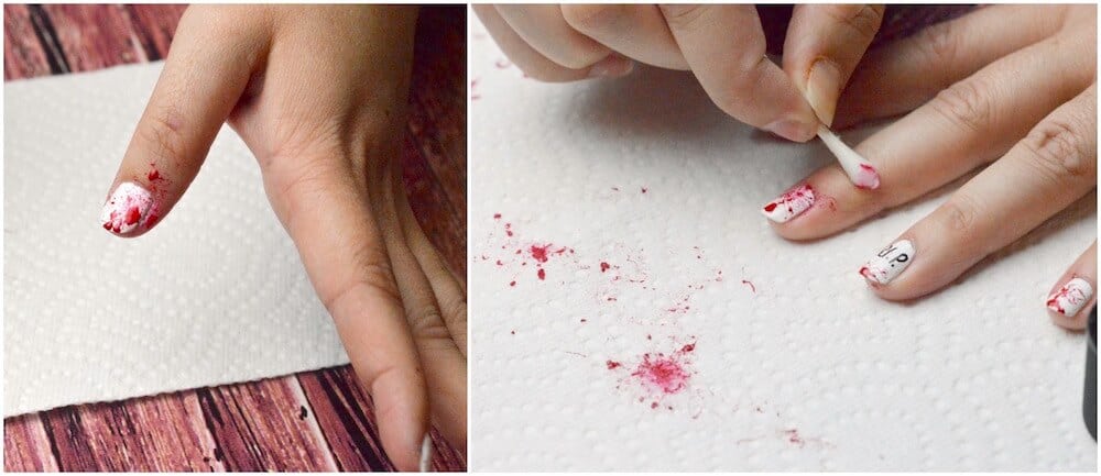 Removing excess nail polish splatter with nail polish remover