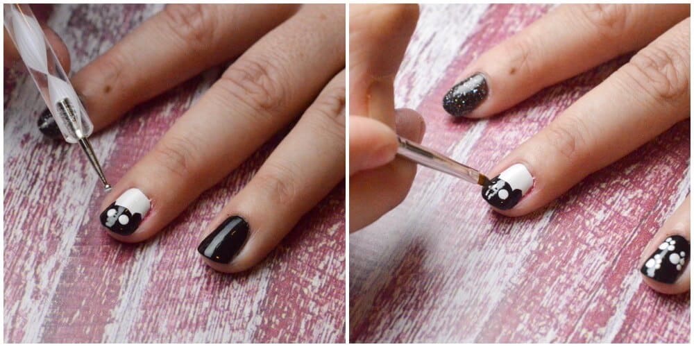 Dotting eyes and paws onto nails