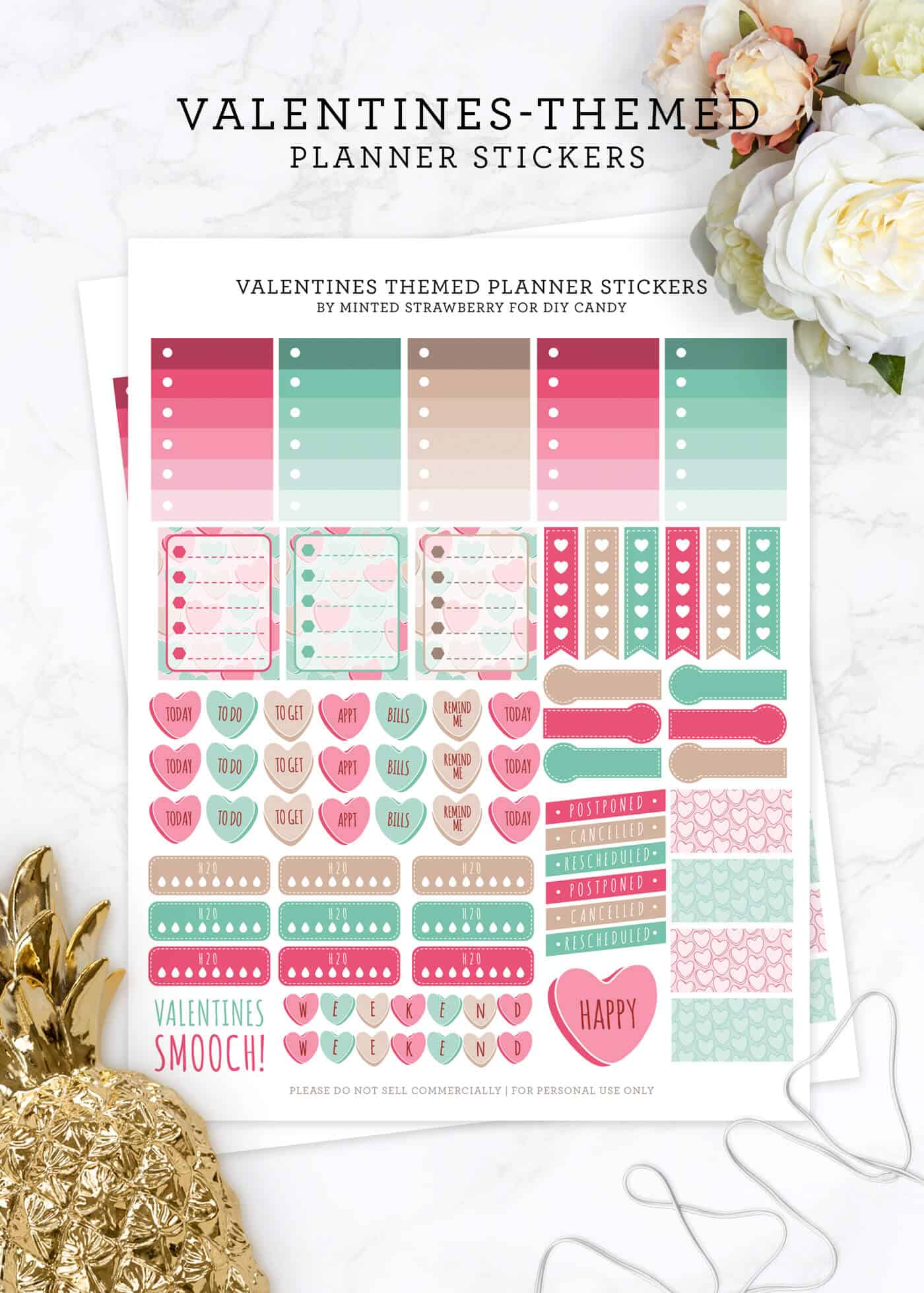 Free Valentines Planner Stickers with a Cute Theme
