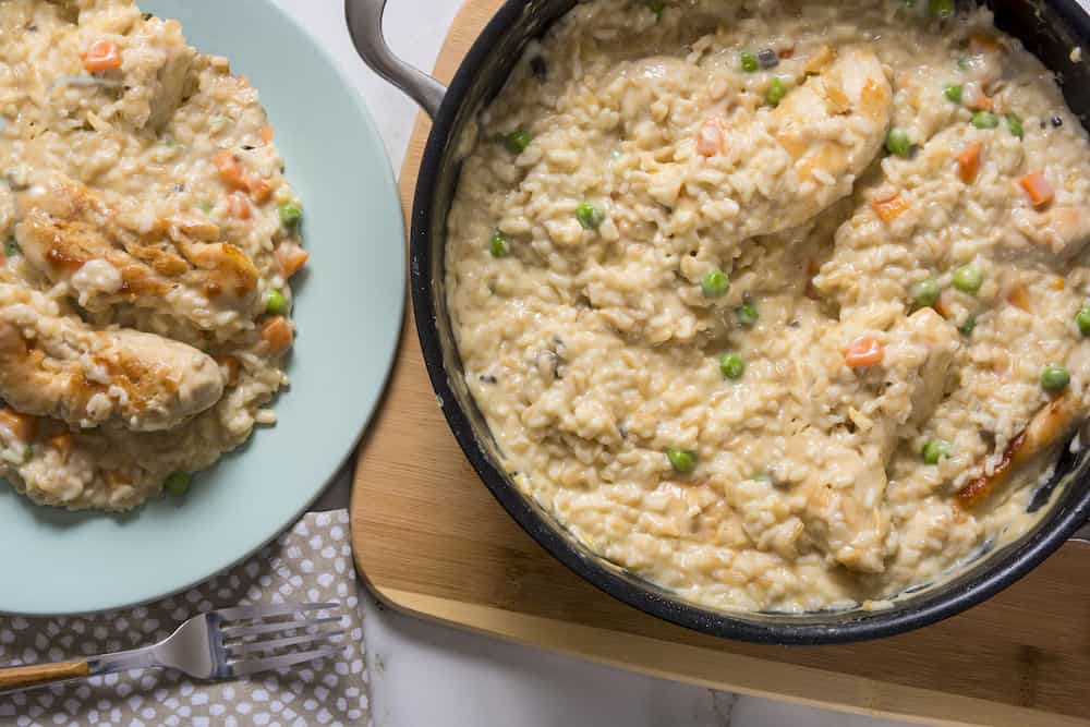 One Pot Chicken Risotto in a Creamy Sauce