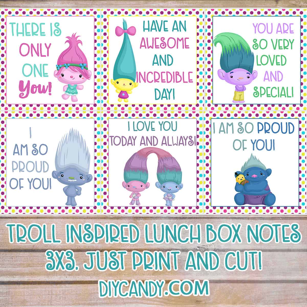Trolls printable lunch box notes