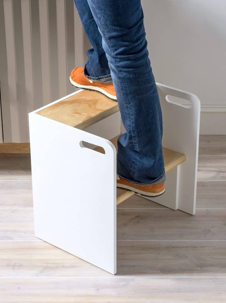 DIY wood step stool that doubles as a small chair