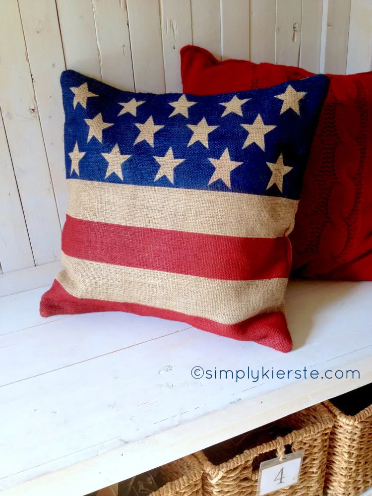 DIY burlap flag pillow for Fourth of July